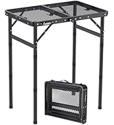 Anbte Folding Grill Table, Aluminum Camping Table Adjustable Height Max 27.5" Picnic Table Outdoo...