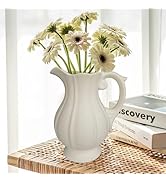 Large Rustic Ceramic Vase for Home Decor, Antique Textured Wide Mouth Farmhouse Clay Jug Pitcher ...