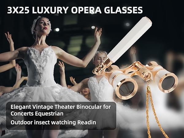 3X25 Opera Glasses Binoculars Compact with Adjustable Handle Chain Theater Mini binocular