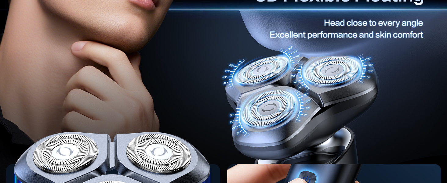 Electric Razor for Men, Men&amp;amp;#39;s Electric Shaver, 3-Blade Rotary Shaving System, Touch Switch
