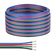 FCOB 22Gauge 4 Pin RGB Flexible Extension Electrical Wire 32.8FT/10m, 4 Conductor Led Strip Cable...