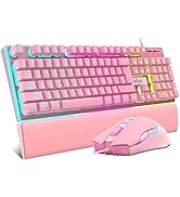 RedThunder K10 Wired Gaming Keyboard and Mouse and Wrist Rest Combo, RGB Backlit, Mechanical Feel...
