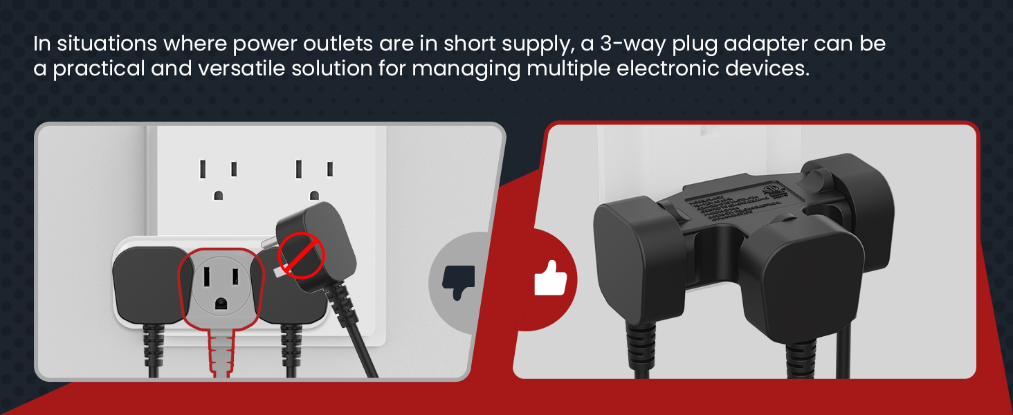 3 way plug adapter 3 plug wall adapter three prong outlet adapter