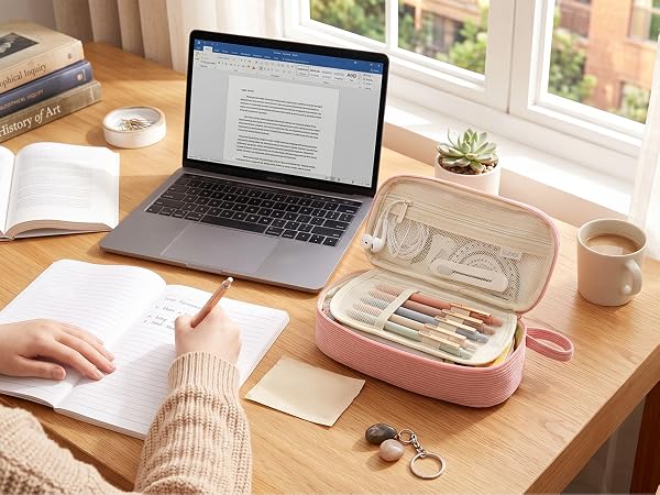 SUNEE Cute Pencil Case, Aesthetic Pen Pouch, Colored Large Pencil Bag with Zipper, Kawaii Stationery