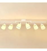 HiBay 6-Light Track Lighting Fixture Ceiling, Directional Modern White Fabric Track Spotlight Flu...