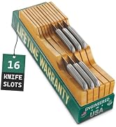 Bellemain 100% Pure Bamboo in Drawer Knife Block | 16 Knife Slots Knife Drawer Organizer | Store ...