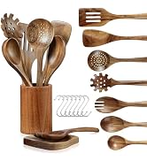 LSFCHUJU Wooden Spoons for Cooking - 10 Piece Natural Teak Wood Kitchen Utensil Set, Wooden Spoon...