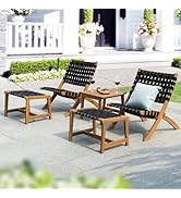 IDZO Foldable Reclining Design Heavy Duty 400lbs Capacity Patio Bistro Set 5 Piece with Ottomans ...