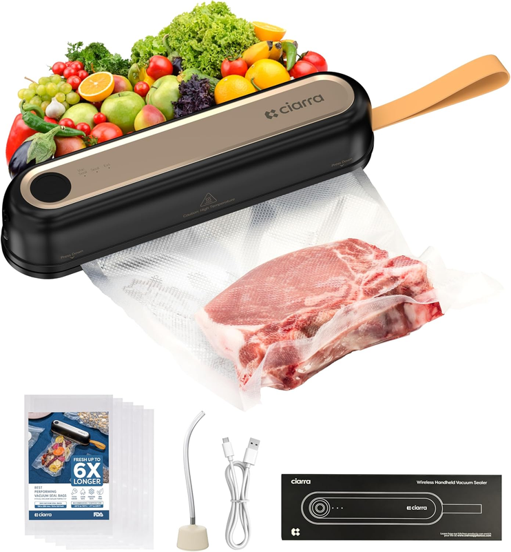 Handheld Vacuum Sealer – Portable Food Preservation Machine with 3 Modes, Compact Automatic Sealing System for Dry & Wet Foods (Vacuum Sealer + 5 Pcs Vacuum Seal Bags)
