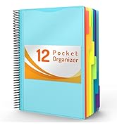 12 Pocket Project Organizer, Forvencer 1/6-cut Tab Binder Organizer w Sticky Labels, Multi Pocket...