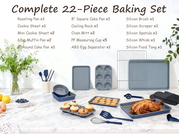 22-Piece Baking Pans Set Stackable Bakeware Set