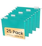 SUNEE Hanging File Folders Teal, 25 Pack Letter Size File Folders with 1/5-cut Tabs, Stay Organiz...