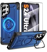 Magnetic Case for Samsung Galaxy S24 Ultra [Built-in Camera Ring Kickstand] [Screen Protector] [C...