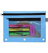 Large Pencil Pouch for 3 Ring Binder Blue, Mesh Zipper Pencil Case, Pen Bag / Pen Case, Small Cos...