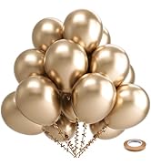 Bezente Metallic Champagne Gold Balloons Latex Party Balloons - 100 Pack 12 inch Round Helium Chr...