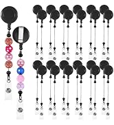 24 Pcs Beadable Badge Reels Retractable,Badges Reel Making Kit with Beads,Retractable ID Badge Ho...