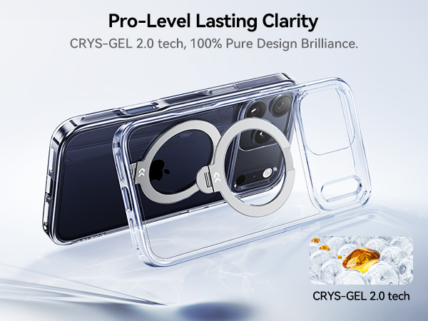 for iPhone 17 Pro Max Case with 360 Spin Magnetic Stand Slim Polished Clear