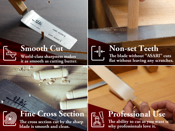 Smooth Cut, Non-set Teeth, Fine Cross Section, and Professional Use