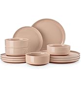 MALACASA Plates and Bowls Sets, 12 Pieces Modern Stoneware Dinnerware Set for 4 Kitchen Dinner Se...