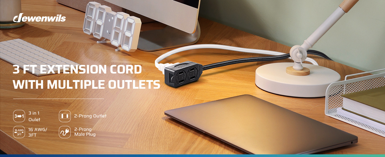 3 FT Extension Cord with Multiple Outlets