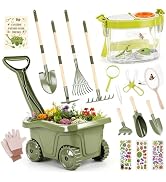 Dreamon Kids Gardening Tools &amp; Bug Catcher Kit, 2-in-1 Outdoor Toys with Wheelbarrow and Bug Hous...