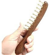 KINTEGOOD Copper and Sandalwood Wide Tooth Massage Comb, Meridian Acupuncture Gua Sha Tool for Ha...
