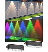 Srtyuo Solar Fence Lights Outdoor - Warm White &amp; RGB 6 Color, Dusk to Dawn Deck Light, IP55 Water...