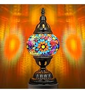 Marrakech Turkish Table Lamp with Bronze Base,Handmade Colorful Moroccan Tiffany Style Mosaic Gla...