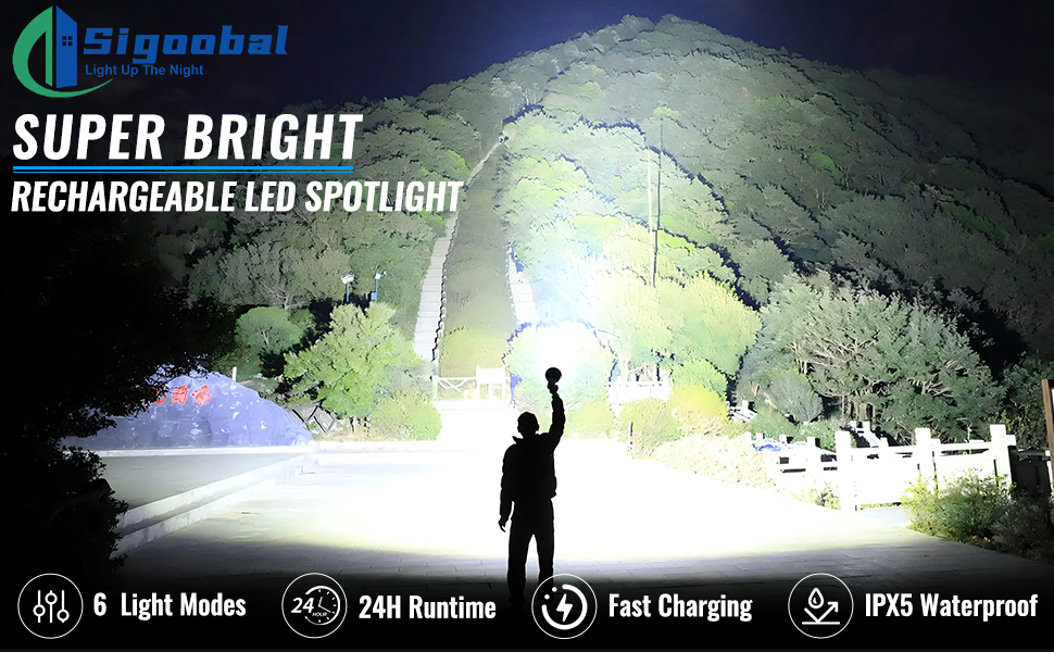 Rechargeable Spotlight Super Bright Handheld Spot Light LED Flashlight High Lumens Powered