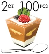 DLux 100 x 2 oz Mini Dessert Cups with Spoons, Square Short 