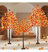 Set of 3 Pre-lit Artificial Lighted Maple Tree with Timer, 4FT 5FT and 6FT 300 LED Warm White Lig...