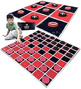 SWOOC Games - 2-in-1 Vintage Giant Checkers &amp; Tic Tac Toe Game with Mat ( 4ft x 4ft ) - 100% Mach...