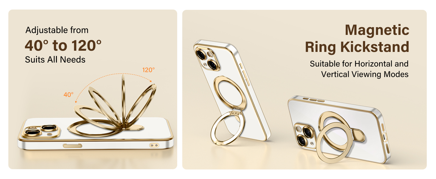 Magnetic Ring Stand for iPhone 14 Case Military Drop Protection Shockproof Slim Phone Case White