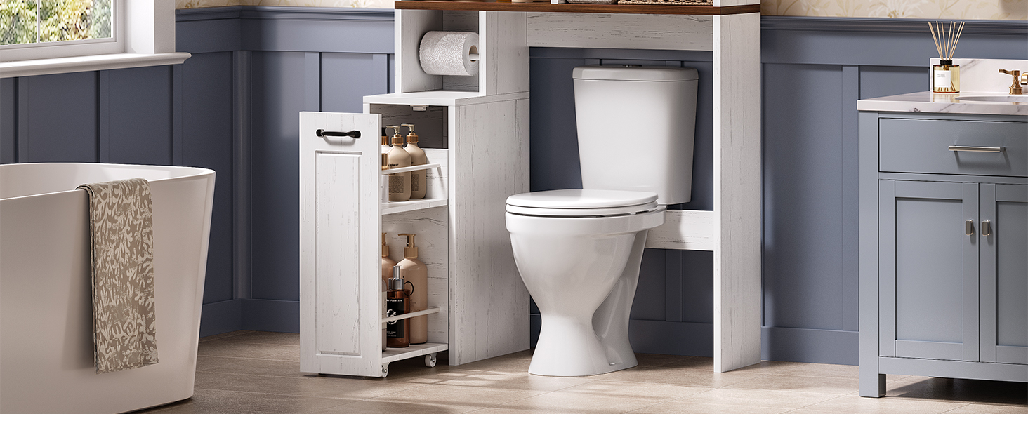Over The Toilet Storage Cabinet with Pulley Small Bathroom Storage Cabinet
