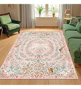 Machine Washable 5x7 Area Rugs for Living Room Unicorn Floral, Non Slip Soft Low Pile Moroccan Vi...