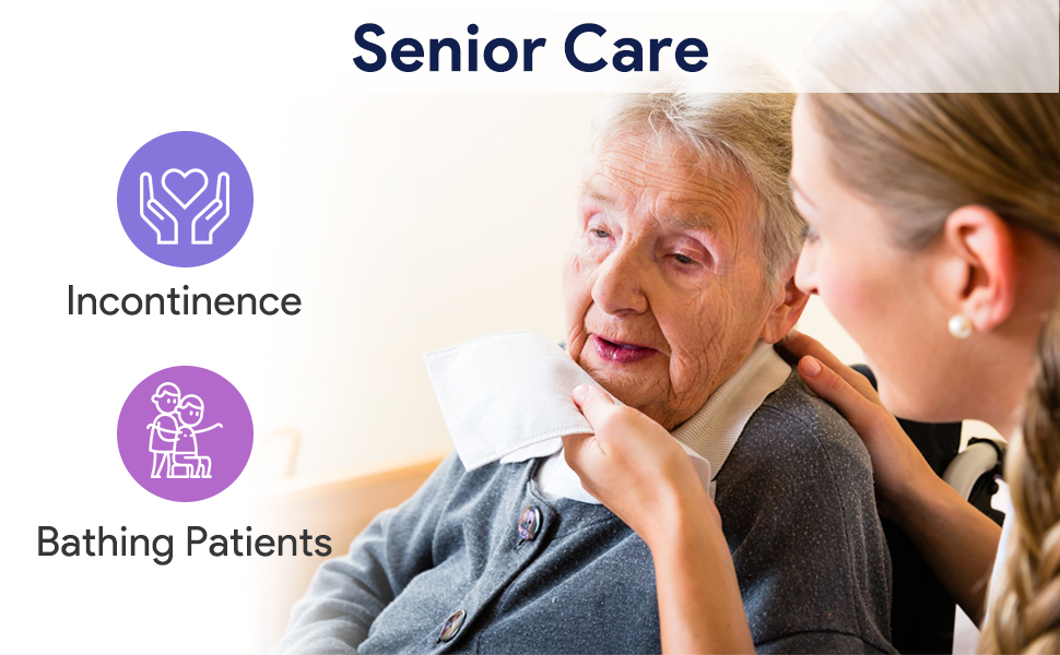 Senior wipes, incontinence wipes, bathing wipes