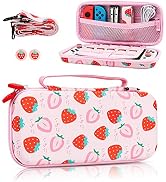 FUNDIARY Pink Strawberry Travel Carrying Case for Nintendo Switch and Switch OLED, Shockproof Acc...