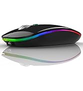 Uiosmuph LED Wireless Mouse, G12 Slim Rechargeable Silent Mouse, 2.4G Portable USB Optical Wirele...