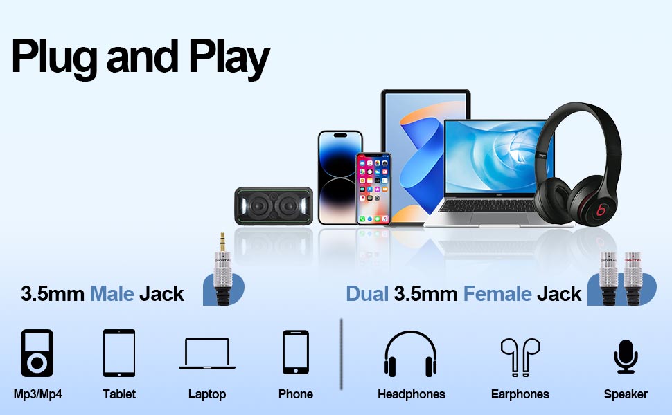 3.5mm Headphone 1male to 2 female Splitter Audio Cable