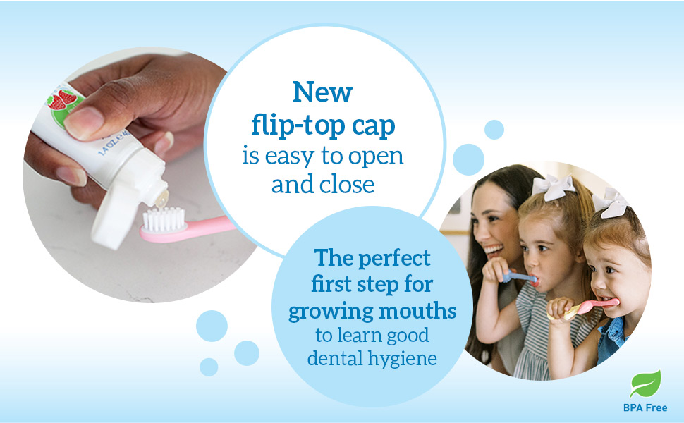 New flip top cap is easy to open &amp;amp; close, helps growing mouths to learn good hygiene