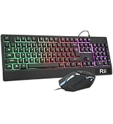 Rii Gaming Keyboard and Mouse Combo,USB Wired,104 Keys RGB LED Backlit Keyboard with Wrist Rest f...