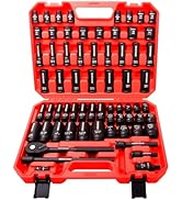 SONIGEKO 1/2" Drive Impact Socket Set,66-Piece 6 Point Deep&amp;Standard, CR-V Steel Sockets with Dri...