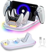 Charging Dock Station for PS Portal &amp; PS5 Controllers – 3-in-1 RGB Charging Stand with Indicator,...