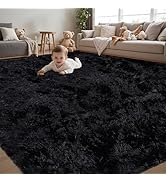 8x10 Area Rug for Living Room:Ultra Soft Fluffy Shag Black Rugs,Large Fuzzy Plush Indoor Non Slip...
