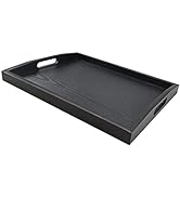 DILLMAN Serving Tray Large Black Wood Rectangle Food Tray Butler Tray Breakfast Tray with Handles...