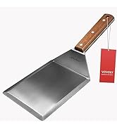 Extra Wide Spatula, Large Metal Spatula with Full Tang Wooden Handle &amp; Beveled Edges for Skillets...