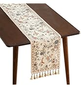ISAENNE Designer Elegant Linen Table Runner 71 Inches, Flower and Bird Pattern Long Table Runners...