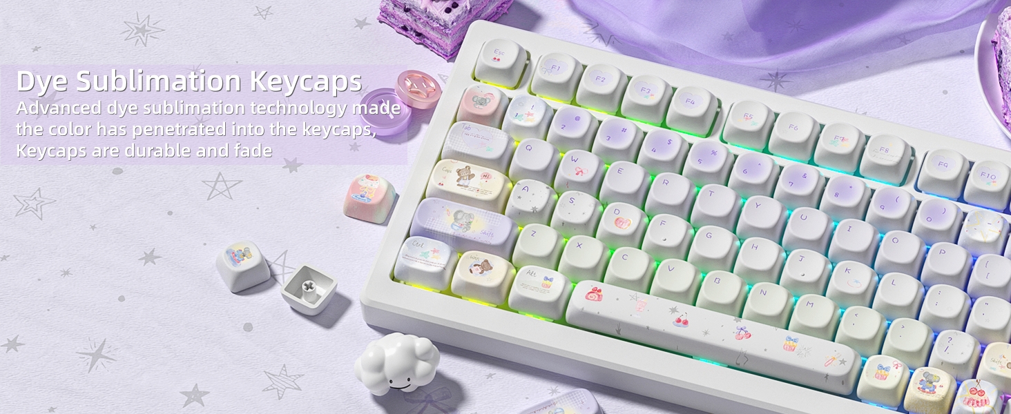 Cute PBT Keycaps Set,Kawai Keycaps MOA Profile,Colored Creamy Keycap