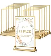 EHWINE 12 Pack Acrylic Sign Holder 4 x 6, Double Sided Gold Picture Frame Stand up Table Top Sign...