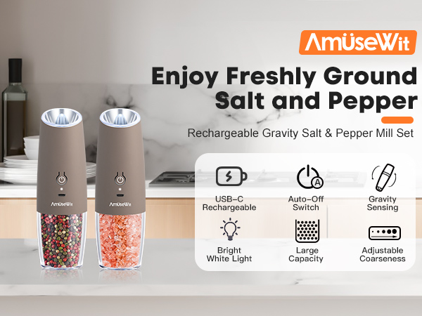 AmuseWit Gravity Electric Salt and Pepper Grinder Set